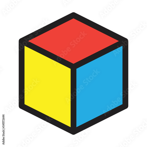 Cube icon, cuboid block shape vector element illustration