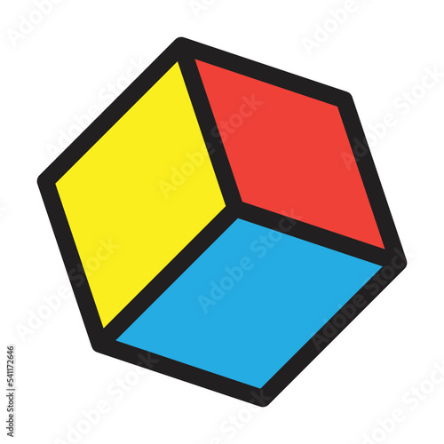 Cube icon, cuboid block shape vector element illustration