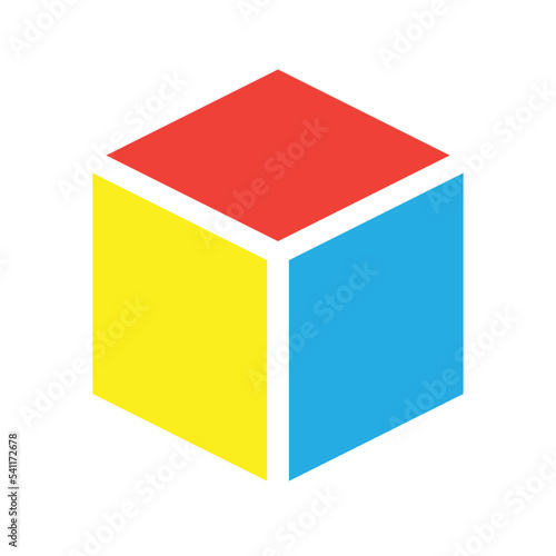 Cube icon, cuboid block shape vector element illustration
