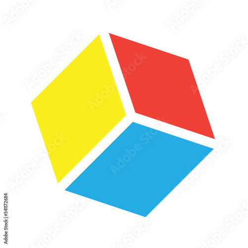 Cube icon, cuboid block shape vector element illustration