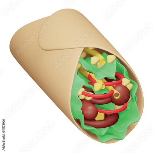 Burrito 3d rendering isometric icon.