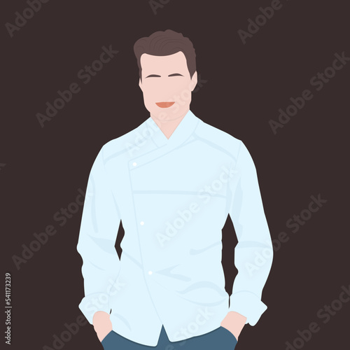 Flat illustration with chef, handsome man in cook uniform.