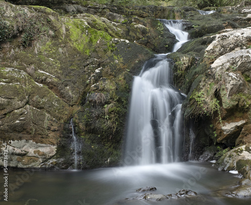 Larraun river and Ixkier waterfall in the Aralar mountain range, Navarra, Spain photo