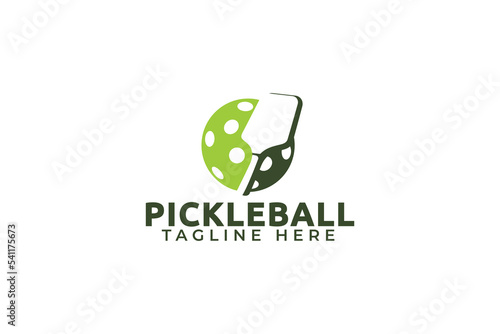 Simple pickleball logo with a combination of a paddle or racket and ball.