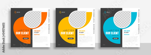 Modern and creative client testimonial social media post design. Customer service feedback review social media post or web banner with color variation template.
