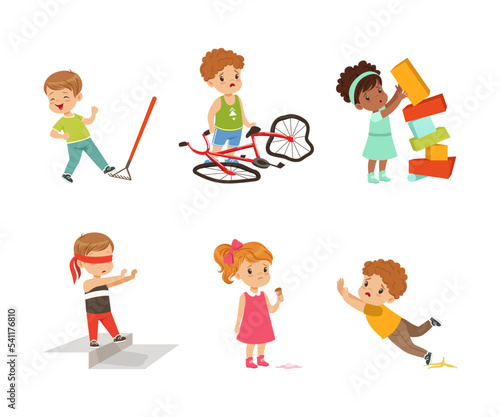Frustrated Kids Experiencing Their Failures and Mistakes Vector Set