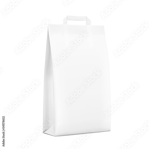 Clean paper bag with handle mockup. Vector illustration isolated on white background. Ready for your design. Suite for the presentation of foods, fillers, grocery and etc. EPS10.	