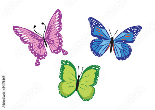 Set of three colorful butterfly