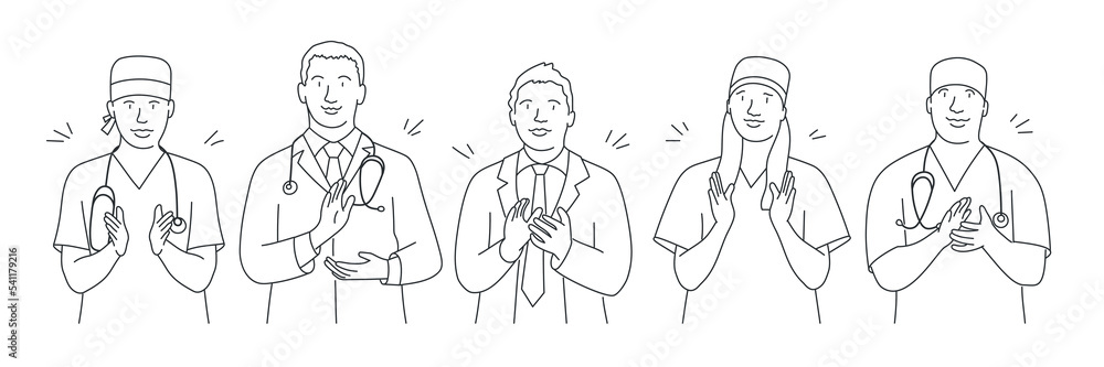 Group of doctors applaud. Medicine, doctors, achievement concept. Group of doctors applaud. Medicine, doctors, achievement concept.