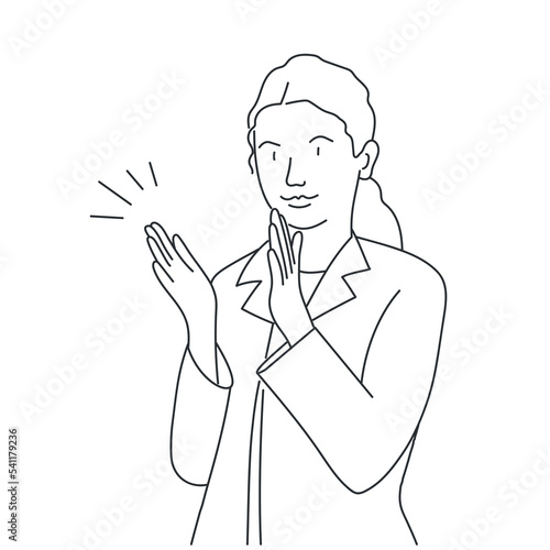 Young cute woman applaud to congratulate success job.