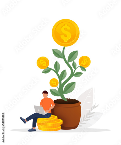ROI, return on investment performance measure from cost invested and profit efficiency. Business growth arrows to success. Vector illustration