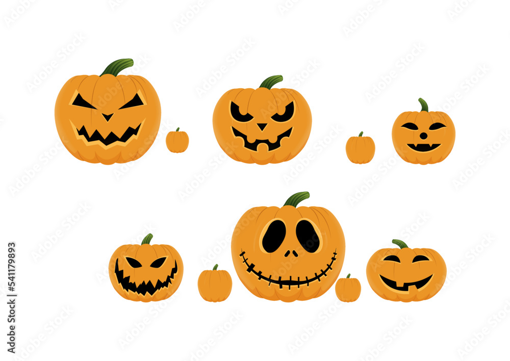Six different halloween pumpkins isolated on white background Six different halloween pumpkins isolated on white background