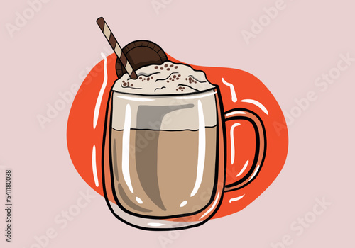 Glass of latte with foam icon vector. Cup of milk coffee vector isolated on a background.