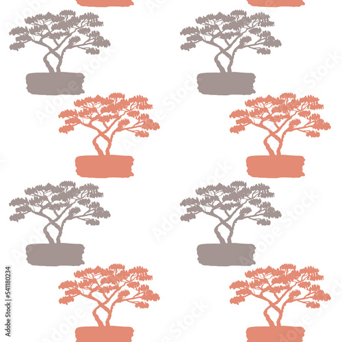 Baobab on white background, decorative vector illustration seamless pattern for textile, simple floral ornament