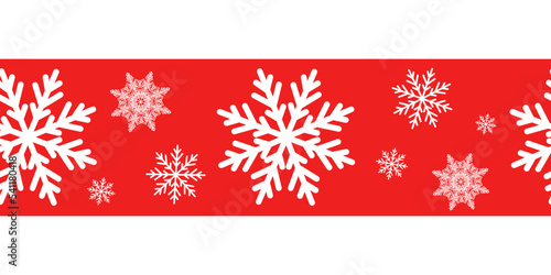 Red Seamless Border with White Snowflakes. Winter Decoration.