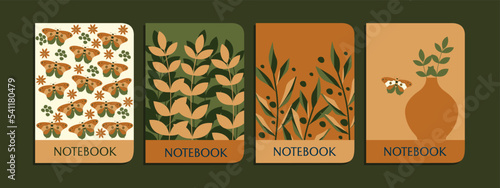 set of botanical notebook cover templates with cute and pretty patterns.For notebooks, planners, brochures, books, catalogs