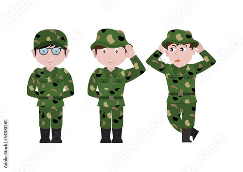 Three Military People isolated on white background