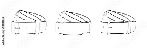 Men's belts with different types of buckles.  Sketchs isoleted on white background. photo