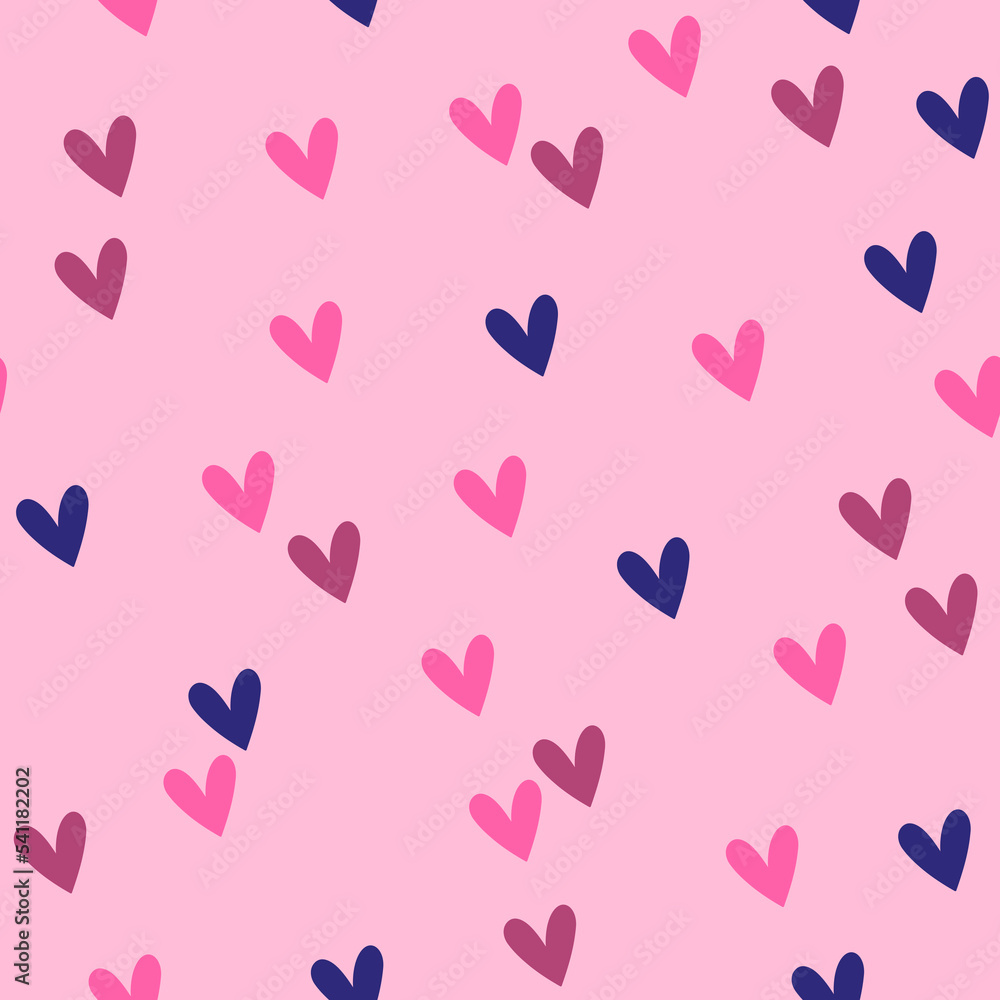 Seamless pattern with hearts in blue-pink colors. Vector graphics.