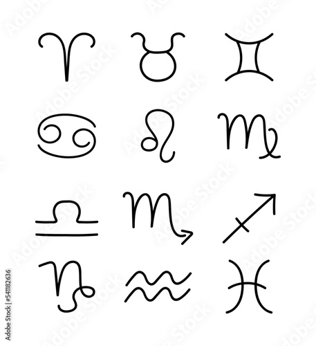 set of hand drawn zodiac signs