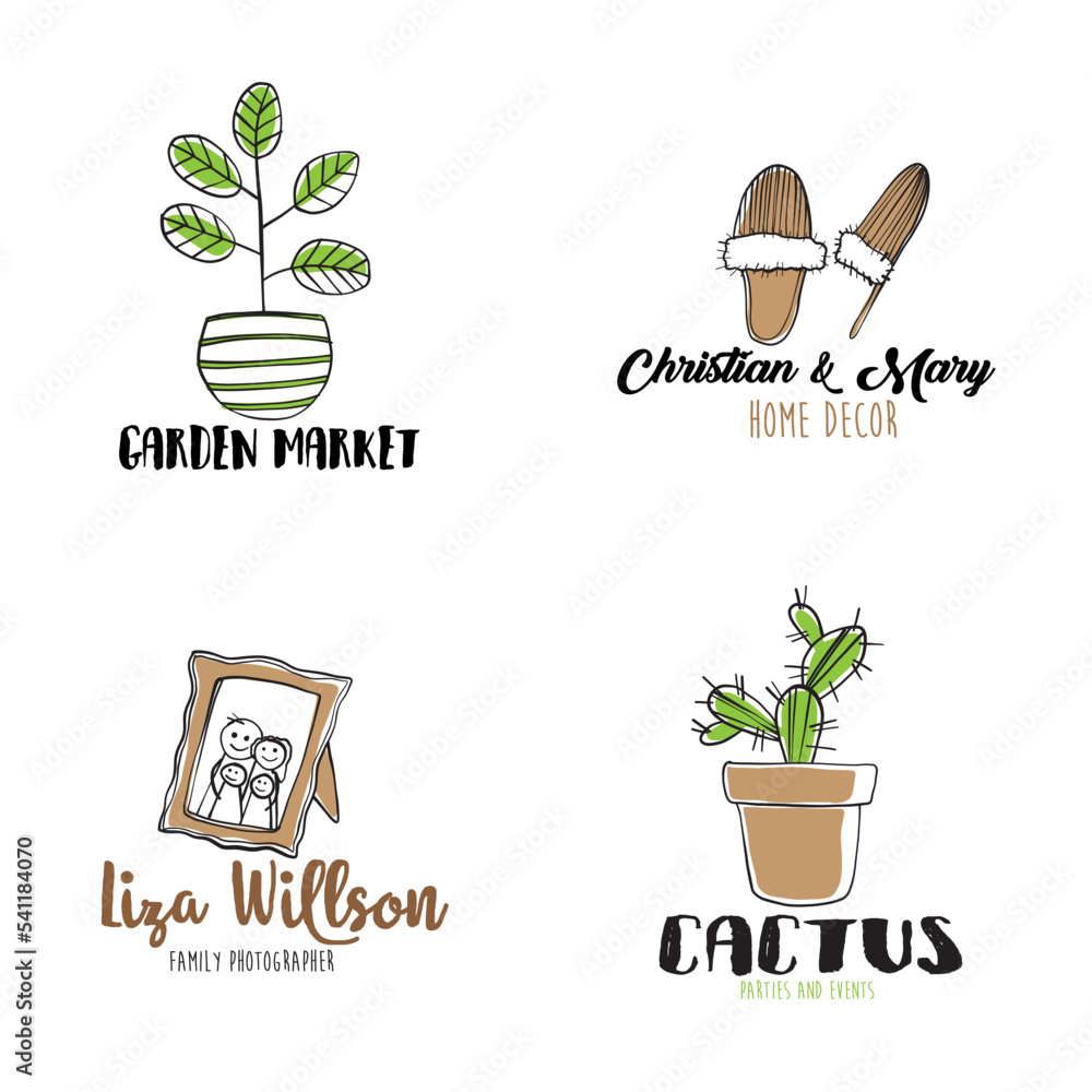 Set of vector hand drawn logo templates. Logo template collection. Logo ...