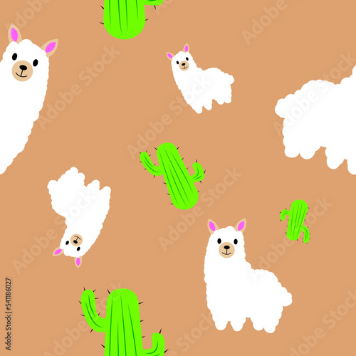 seamless pattern with llama or alpaca and cacti. Can be used for gift wrapping, wallpaper, fabric pattern, etc.