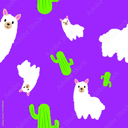seamless pattern with llama or alpaca and cacti. Can be used for gift wrapping, wallpaper, fabric pattern, etc.