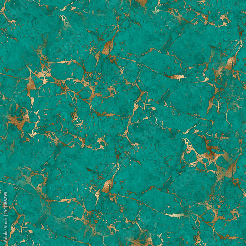Seamless pattern with Teal and Gold Marble texture