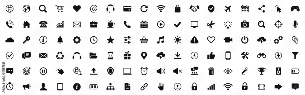Web icons. Icons web, shopping, technology, message, document, chatting, mail, device, avatar, contact, calendar collection. Vector