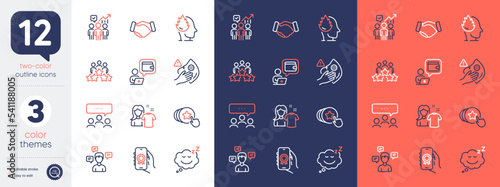 Set of Meeting, Award app and Conversation messages line icons. Include Sleep, Dirty mask, Clean shirt icons. Stress, Hold heart, Wallet web elements. Business statistics. Bicolor outline icon. Vector