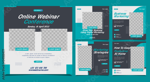 Creative design collection of social media story post templates on a dark purple gradient background. It is suitable for business webinar, marketing webinar, online class program, etc.