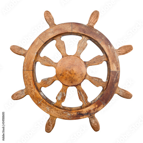 Fotografie Steering wheel helm old wooden from yacht in PNG isolated on transparent backgro