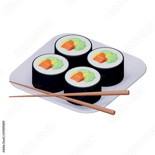 Sushi japanese food 3d rendering isometric icon.