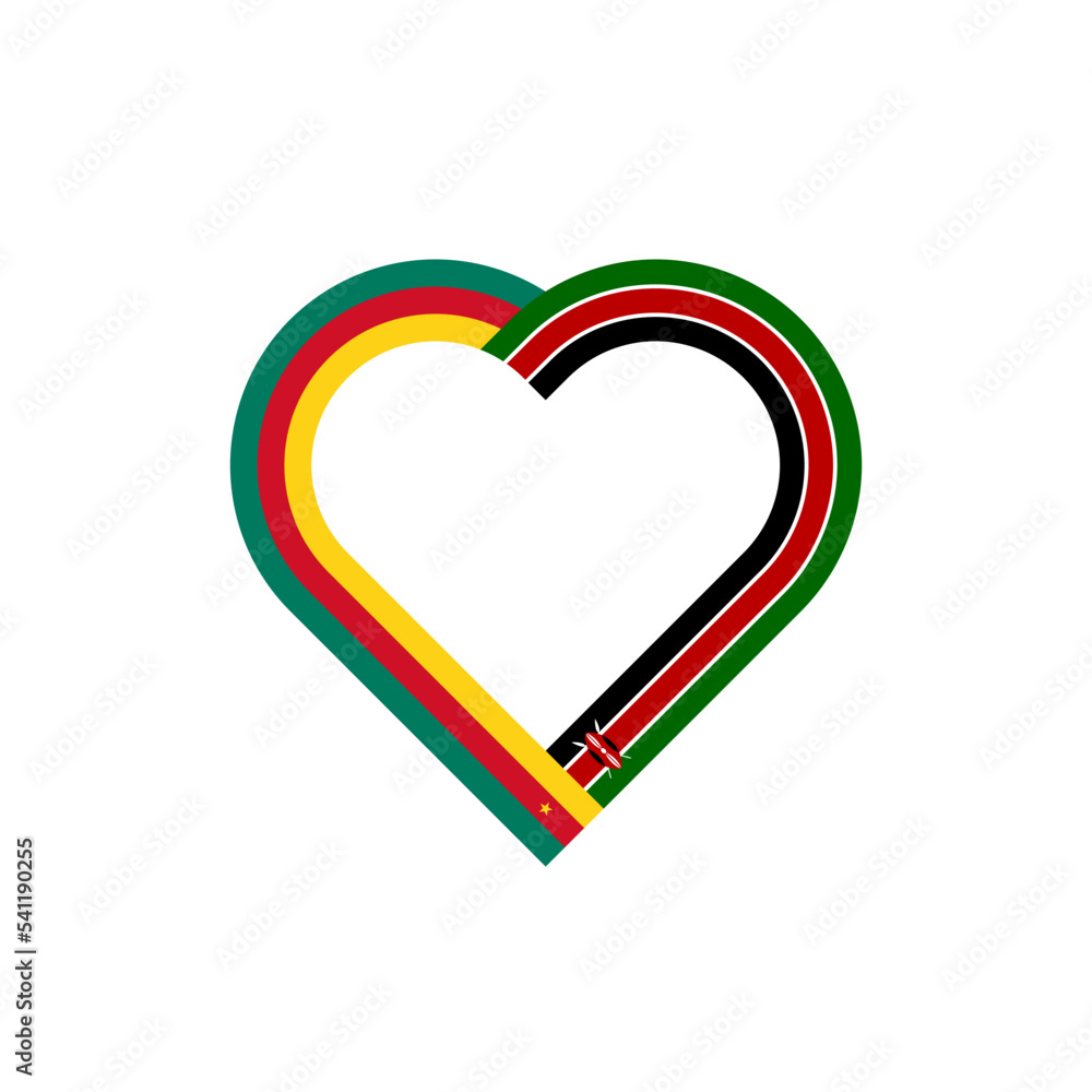 friendship concept. heart ribbon icon of cameroon and kenya flags. vector illustration isolated on white background
