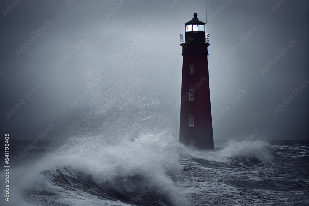 lighthouse on the coast of the sea thunder and lightning