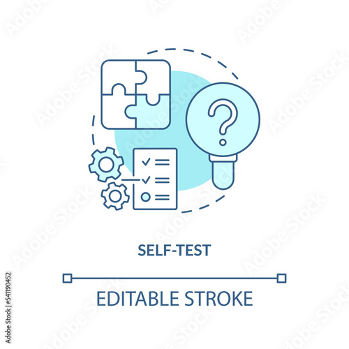 Self-test concept turquoise icon. Recall learned information. Quiz yourself abstract idea thin line illustration. Isolated outline drawing. Editable stroke. Arial, Myriad Pro-Bold fonts used