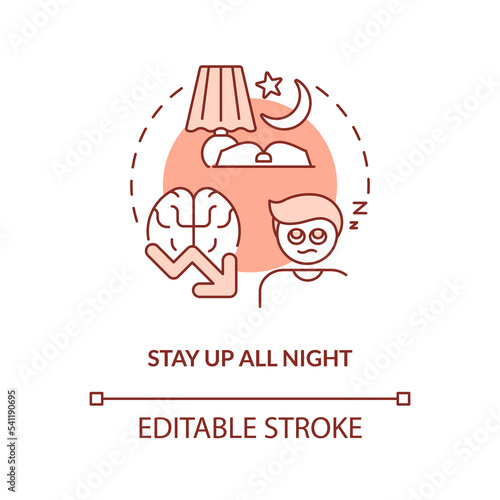 Study all night concept terracotta icon. Low productivity. Ineffective learn abstract idea thin line illustration. Isolated outline drawing. Editable stroke. Arial, Myriad Pro-Bold fonts used