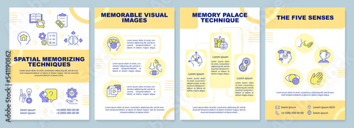 Spatial memorizing techniques orange brochure template. Visual. Leaflet design with linear icons. Editable 4 vector layouts for presentation, annual reports. Arial-Black, Myriad Pro-Regular fonts used