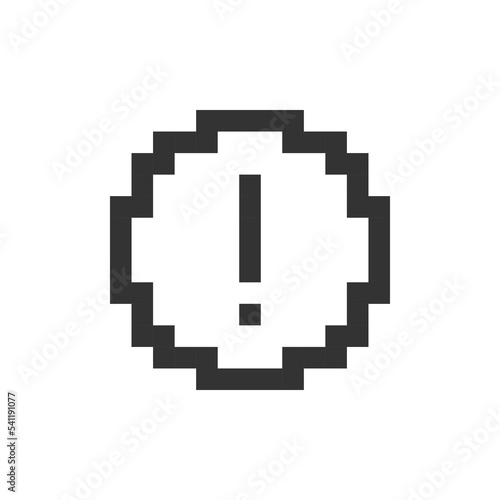 Circular shaped exclamation mark pixelated ui icon. Notification alert. Problem attention. Editable 8bit graphic element. Outline isolated vector user interface image for web, mobile app. Retro style photo