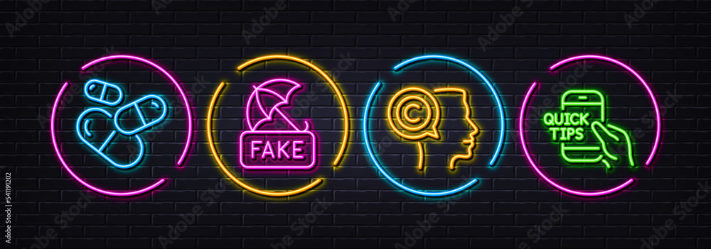 Fake news, Capsule pill and Writer minimal line icons. Neon laser 3d lights. Education icons. For web, application, printing. Umbrella secure, Medicine drugs, Copyrighter. Quick tips. Vector Fake news, Capsule pill and Writer minimal line icons. Neon laser 3d lights. Education icons. For web, application, printing. Umbrella secure, Medicine drugs, Copyrighter. Quick tips. Vector