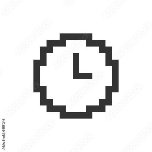 Clock pixelated ui icon. Set alarm. Tracking time. Snooze feature. Daily reminder. Editable 8bit graphic element. Outline isolated vector user interface image for web, mobile app. Retro style
