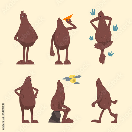 Funny Bigfoot or Yeti Character with Huge Furry Body Engaged in Different Activity Vector Set