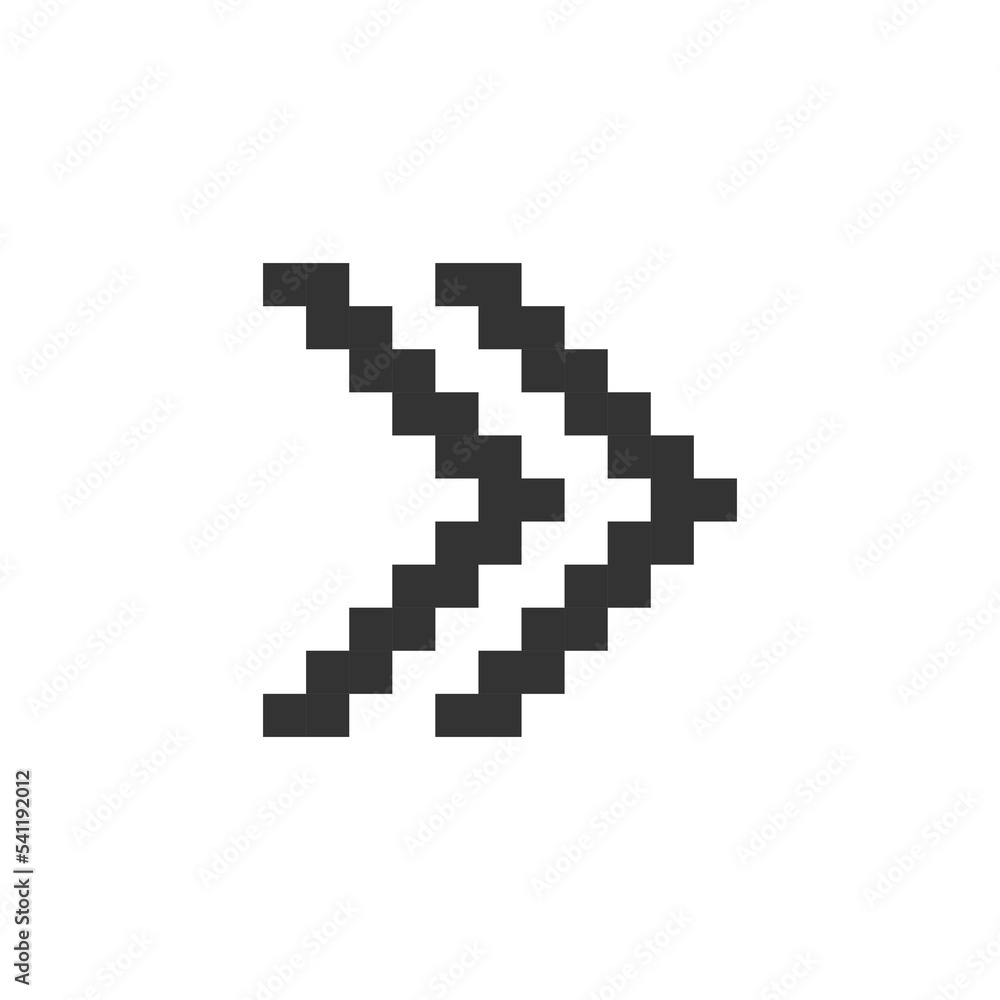 Right double arrow pixelated ui icon. Guillemets. Fast forward button. Speed up. Editable 8bit graphic element. Outline isolated vector user interface image for web, mobile app. Retro style