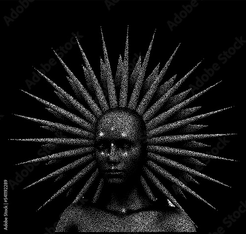Obraz na plátně Vector 3D illustration of a bald woman with a halo made of particles