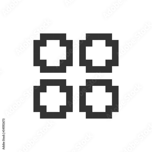 Bento like menu pixelated ui icon. Four squares. Chocolate menu representation. Navigation. Editable 8bit graphic element. Outline isolated vector user interface image for web, mobile app. Retro style