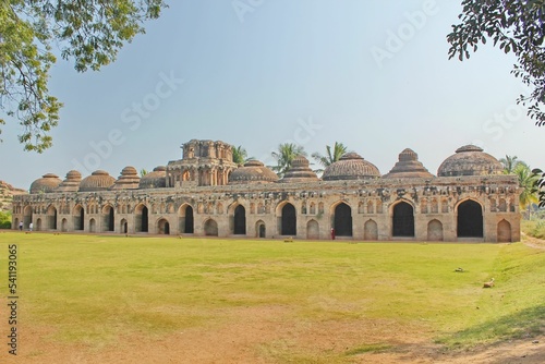 Syncretic style monument Elephant Stables, Hampi, Karnataka, India photo