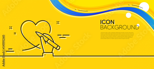 Donation organization line icon. Abstract yellow background. Volunteer care sign. Health insurance symbol. Minimal social care line icon. Wave banner concept. Vector