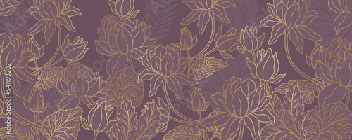 Lotus flower outline hnd drawn style. Asian national symbol plant. Vintage sketch design.