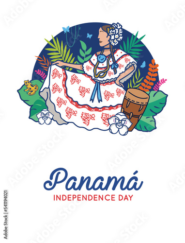 VECTORS. Editable banner for Panama Independence day, Patriotic month and civic holidays. Traditional dress, national symbols, nature