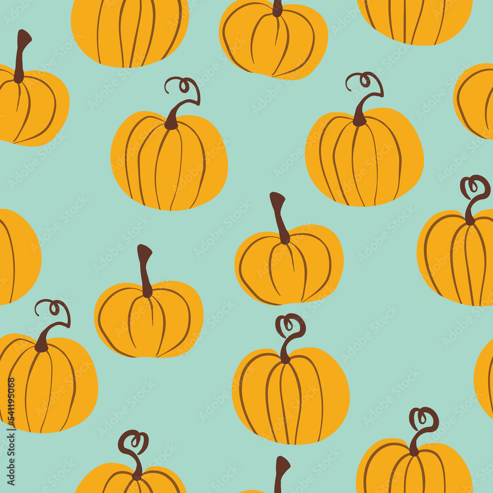Seamless pattern with halloween pumpkins on color background. Scary and funny faces. Cute Pumpkin or ghost. Vector autumn holidays illustration Seamless pattern with halloween pumpkins on color background. Scary and funny faces. Cute Pumpkin or ghost. Vector autumn holidays illustration